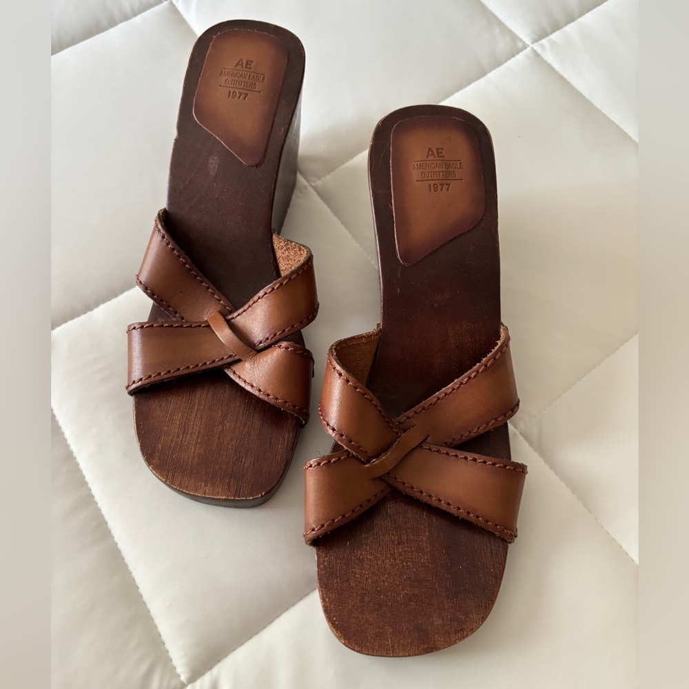 American Eagle Outfitters Brown Leather Wedges, size 8.5